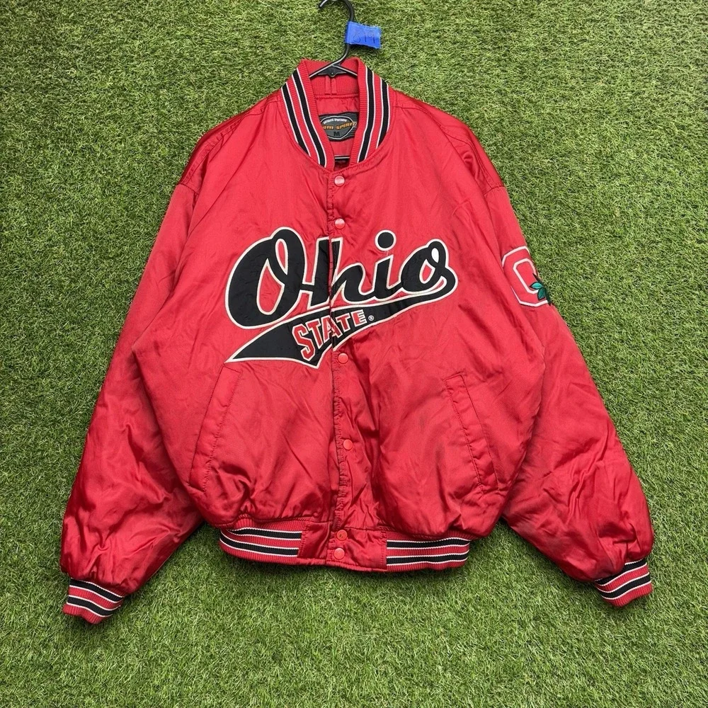 Vintage Ohio State Jacket Mens Medium Varsity Spellout OSU Puffer Buckeyes 90s